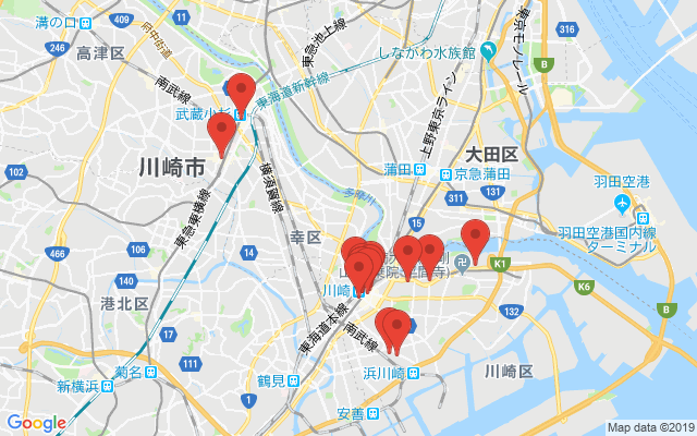 川崎の保険相談窓口のマップ